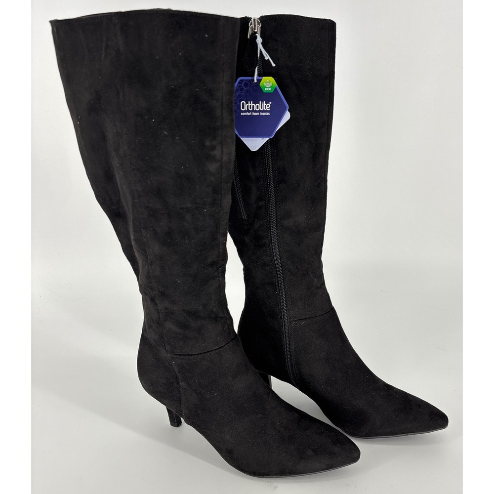 New Aerosoles Epic Knee High Boots Black Faux Suede Women Size 6.5 Pointed Toe